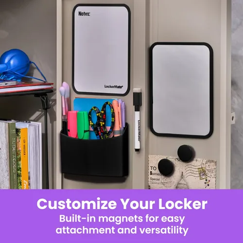 Vista 5 de LockerMate Kit organizador de casillero de 7 piezas, incluye estante de casillero, espejo, pizarra blanca, taza de almacenamiento y marcador de Negro