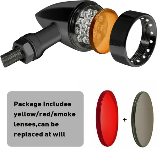 Vista 8 de Dreamizer Señales de giro de motocicleta en forma de bala con luces LED, lámpara indicadora de aleación de aluminio para Cafe Racer Bobber Shadow