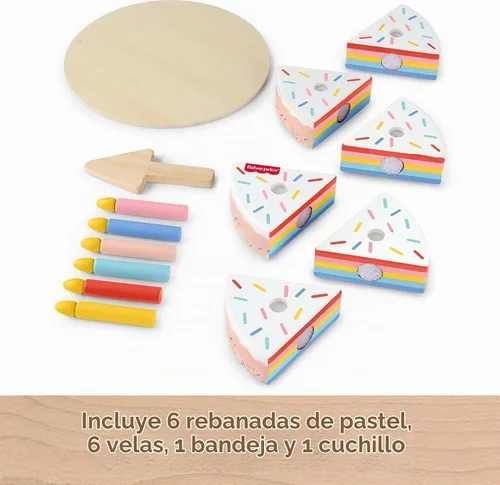 Vista 7 de Fisher-Price Conjunto de Pastel de Juguete de Madera de Juego de Simulación, 14 Piezas de Comida de Madera para Decorar y Servir para Juego de Niños