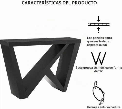 Vista 5 de Homes: Inside + Out Naomi Mesa Consola de Acento Decorativa Moderna con Patas en Forma de W, Muebles de Madera para Entrada para Sala de Estar, Negro