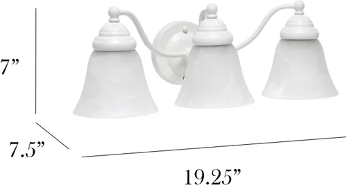 Vista 3 de Simple Designs VT1023-BLK 19.25 pulgadas clásicas 3 luces de metal y mármol esmerilado blanco con forma de campana de vidrio con forma de campana