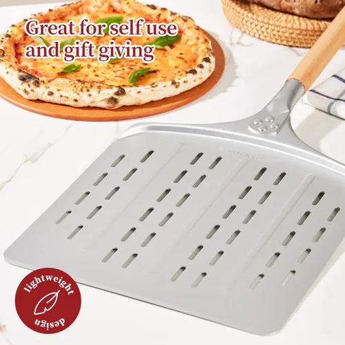 Vista 7 de Cáscara de pizza de 12 pulgadas – Espátula de pizza de aluminio anodizado con mango de madera – Ideal para horno de pizza y hornear, pelar ligero