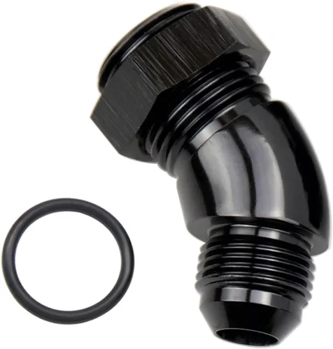 Vista 23 de 45 grados 4AN macho Flare a 4AN ORB puerto adaptador de flujo completo aluminio negro