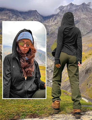 Vista 51 de TBMPOY Chaquetas con capucha y protección solar UPF 50+ para mujer, ligeras, de manga larga, para senderismo, exteriores, con cremallera completa