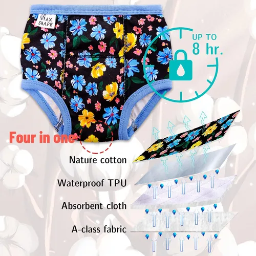 Vista 3 de Max Shape 6 paquetes de ropa interior de entrenamiento para niñas con capa absorbente de cena, pantalones reutilizables de entrenamiento