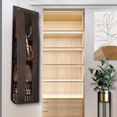 Vista 6 de Lirex Organizador de bolso para colgar sobre la puerta, con 4 bolsillos transparentes plegables, para bolsos, bufandas, ropa y leggings, organizador
