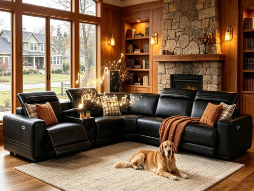 Vista 20 de Juego de sofá seccional reclinable de cuero, sofá seccional con 4 sillones reclinables Juegos de muebles de sala con 3 reclinables, luz LED