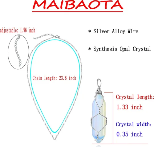 Vista 6 de MAIBAOTA Healing Crystal Stone Necklace Life of Wire Wrapped Teardrop Crystals Pendant Necklaces Natural Reiki Quartz Gemstone Jewelry for Women