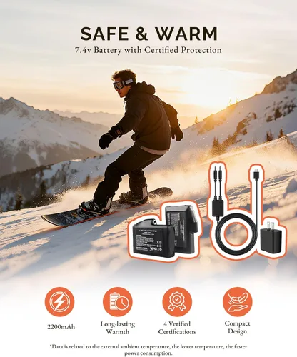 Vista 5 de Guantes de esquí con calefacción, manoplas con calefacción para hombres y mujeres, guantes de batería recargable de 7.4V para esquí y senderismo