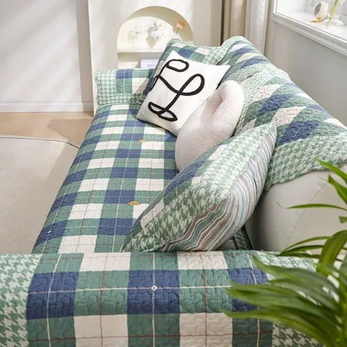 Vista 4 de vctops Juego de 2 fundas de almohada decorativas de algodón a cuadros de búfalo de granja, fundas de cojín cuadradas acolchadas