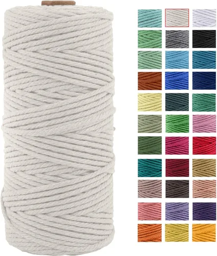 Vista 29 de Cordón de macramé de algodón natural grueso de 3mm x 109 yardas, cuerda de algodón trenzado de 4 hebras para macramé suave de color natural hecho a