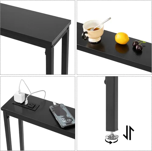 Vista 6 de IBUYKE Paquete de 2 mesas de consola angostas largas con tomas de corriente, puertos USB, mesa de entrada industrial de madera con estación de carga