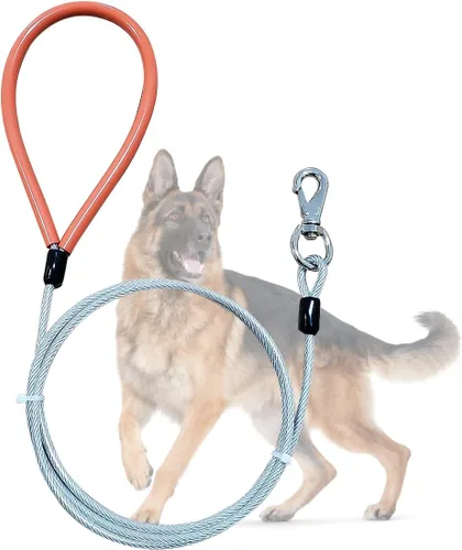 Vista 11 de Correa de perro resistente, correa de metal a prueba de mordidas para perros grandes (hasta 250 libras), correas de perro de cuerda de alambre de 5