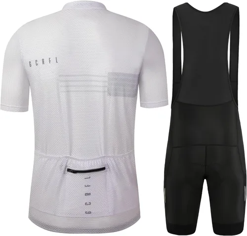 Vista 2 de GCRFL Conjunto de camiseta de ciclismo para hombre, camiseta ligera para ciclismo de carretera, pantalones cortos con bolsillos acolchados