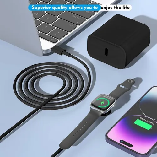 Vista 5 de Cargador USB C para Apple Watch, [certificado MFi] Cargador magnético rápido para iPhone, cable de carga USB C de 6 pies de largo y bloque