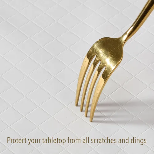 Vista 8 de Newbridge Protector acolchado impermeable de corte para adaptarse a la mesa con reverso de franela, resistente al calor, se limpia con un paño
