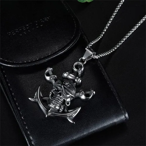 Vista 5 de LXSSLY Collar de calavera, collar de bala de calavera, colgante de acero inoxidable, colgante punk para hombre, joyería gótica para niños, Zinc, Sin