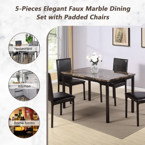 Vista 5 de Majnesvon Juego de mesa de comedor de cocina de 5 piezas para comedor, cocina, comedor, espacio compacto con mesa auxiliar de mármol sintético