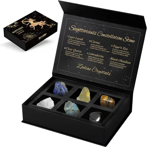 Vista 28 de Conjunto de regalo de cristales de Acuario, signos del zodiaco, piedras de nacimiento de cristales curativos con caja de horóscopo, cristales