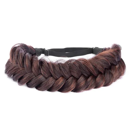 Vista 34 de Diadema ancha y despeinada de 2 mechones de cabello sintético trenzado, accesorio de belleza para mujeres y niñas, 62g/2.1 oz (caoba)