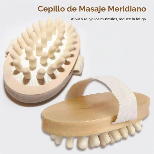 Vista 2 de Paquete de 2 masajeadores anticelulíticos de madera natural, masajeador de mano, cepillo corporal para relajarse, sauna, spa, cabeza, cepillo