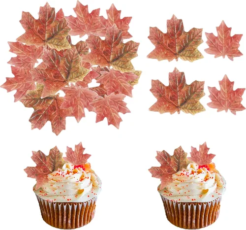 Vista 10 de Rsstarxi Paquete de 24 adornos para cupcakes con purpurina de otoño de hojas de arce de otoño, palillos para cupcakes, decoración de pasteles