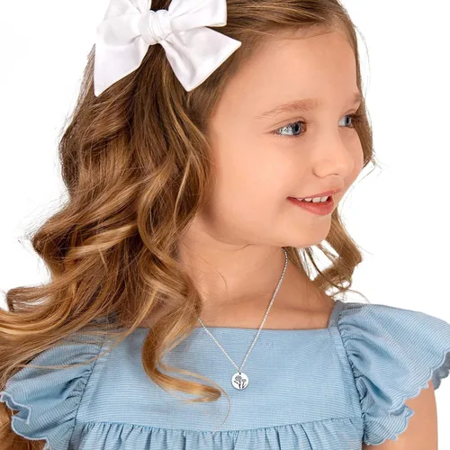 Vista 8 de ChicSilver Collar de plata de ley 925 con colgante de moneda de disco floral grabado, plata y oro (con caja de regalo)