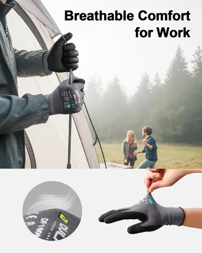 Vista 6 de DULFINE Safety Work Gloves for Men & Women, MicroFoam Nitrile Coated Nylon Black Grip for General Purpose, 3/6/12/36 Pairs