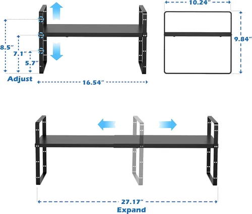 Vista 4 de SANNO Organizador de estantes de cocina expandibles, altura ajustable, gran apilable, armario de cocina, organizador de despensa y mostrador, Negro