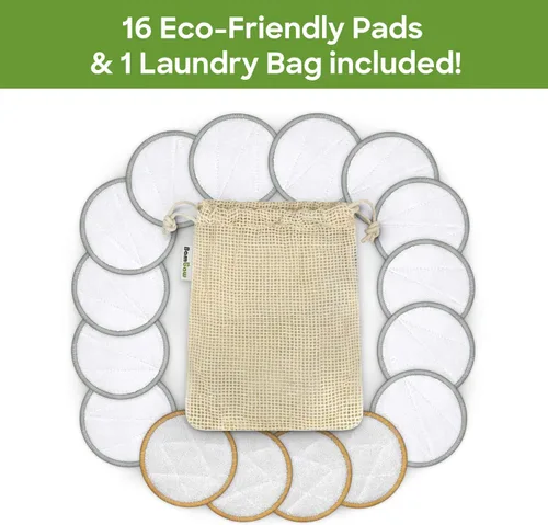 Vista 7 de Bambaw Redondas de algodón reutilizables para cara, 16 rondas con 1 bolsa para lavandería y almacenamiento, almohadillas de algodón reutilizables