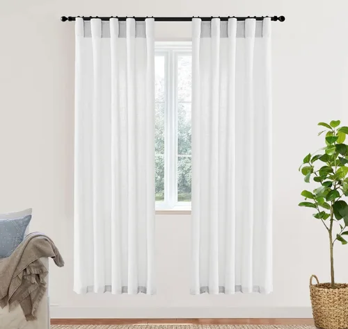 Vista 77 de XTMYI - Cortinas transparentes de 54 pulgadas de largo, juego de 2 paneles para baño, cortinas cortas de lino y algodón con semi privacidad