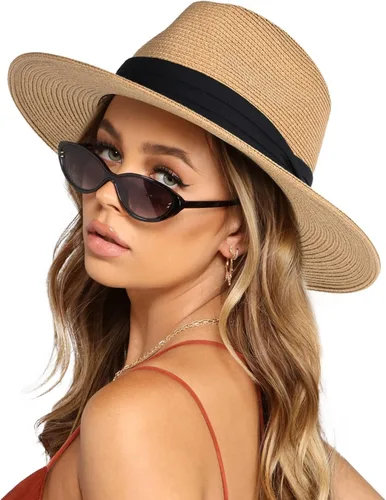 Vista 12 de FURTALK Sombrero Panamá de paja de ala ancha para hombre y mujer Ab-beige.