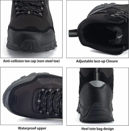 Vista 2 de SILENTCARE Botas de senderismo para hombre, impermeables, antideslizantes, medios, tobillos, ligeras, para exteriores, trekking, mochilero, trabajo