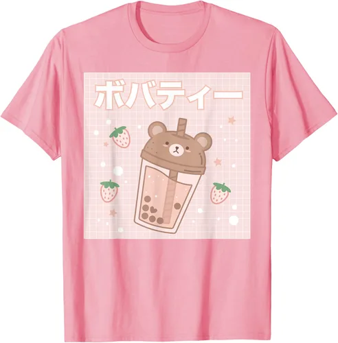 Vista 66 de Camiseta estética Kawaii con diseño de oso lindo y té con leche burbuja, talla S Blanco