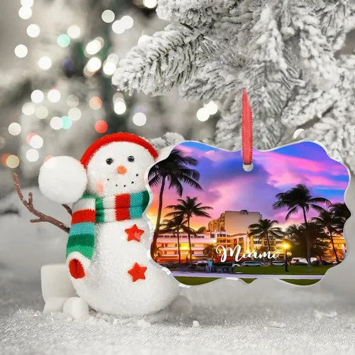 Vista 3 de Florida USA - Adornos de Navidad acrílicos de Miami, paisaje urbano, decoraciones de Navidad para árbol de viaje, recuerdo, adornos de Navidad