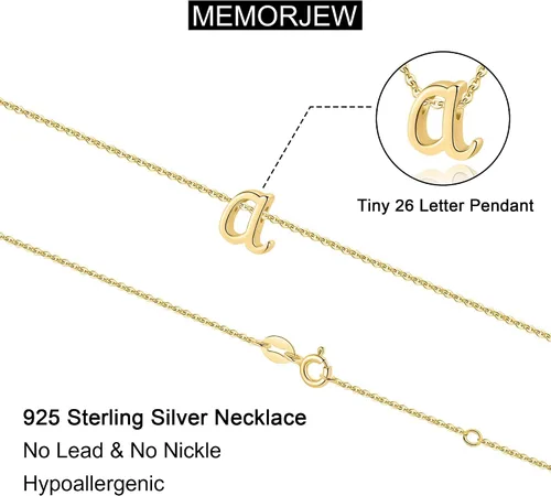 Vista 2 de Memorjew - Collar delicado para mujeres y niñas, con inicial en letra cursiva y de plata de ley 925, joyas para regalar el Día de la Madre