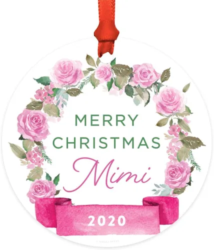 Vista 74 de Andaz Press Adorno de Navidad de madera grabado con láser para aniversario de boda, 1 año juntos, Navidad 2025, pancarta de flores rosas, 1 paquete