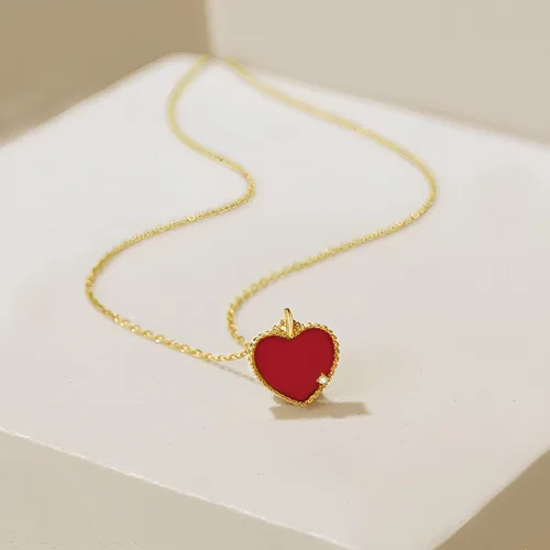 Vista 4 de THOKUNA Collar de corazón rojo con diamantes de imitación y diamantes de imitación con dije de corazón de oro, collar de cadena de corazón pequeño