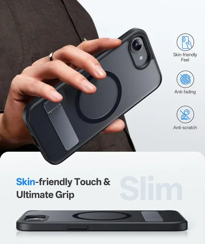 Vista 7 de Funda para iPhone 16e, Compatible con MagSafe y Soporte Integrado, Caída de Grado Militar, Mate Rugoso Resistente a Golpes Translúcido de Metal