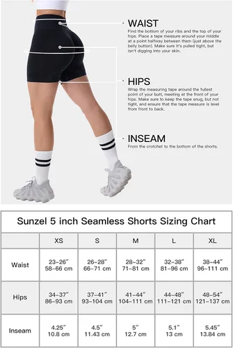 Vista 5 de Sunzel Pantalones cortos sin costuras para mujer, pantalones cortos de entrenamiento de 5 pulgadas, cintura alta, elásticos, para gimnasio, yoga