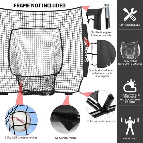 Vista 2 de Replacement 6' x 6' Baseball Softball Net (NET ONLY), Portable Pitching & Batting Practice Net, 7-Strand Heavy Duty Knotless Baseball Net, Frame Not