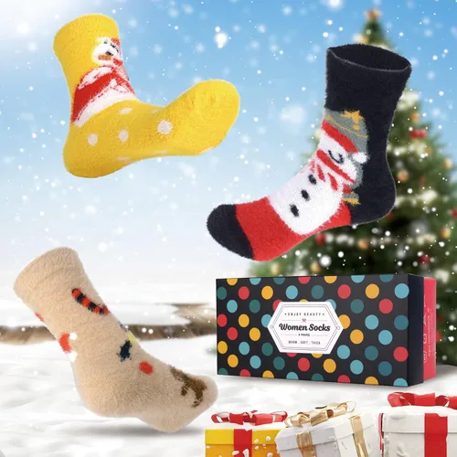 Vista 3 de Womens Wool Socks 5 Pairs Warm Wool Cotton Socks Thick Knit Vintage Casual Winter Socks