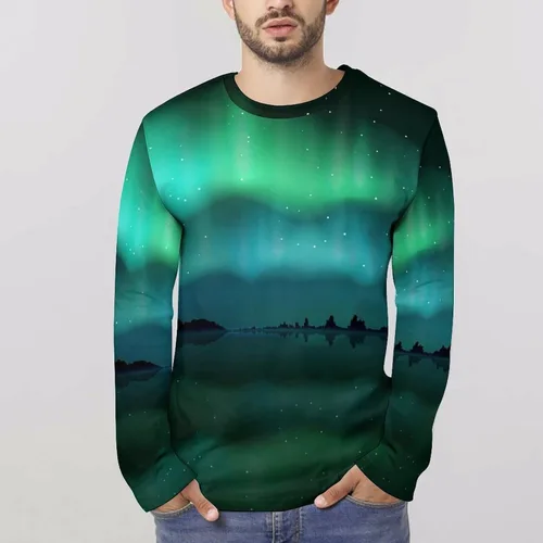 Vista 4 de Northern Lights Aurora Borealis - Camiseta de manga larga para hombre, sudadera con capucha