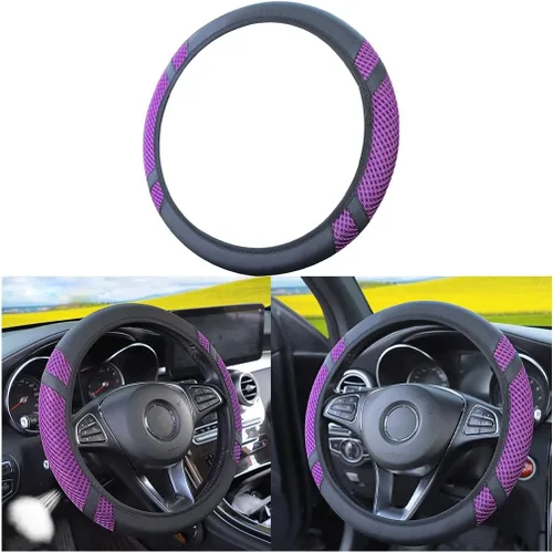 Vista 7 de Funda de volante de coche elástica de Zipelo, cubierta de volante de cuero transpirable para vehículo, protector antideslizante para volante