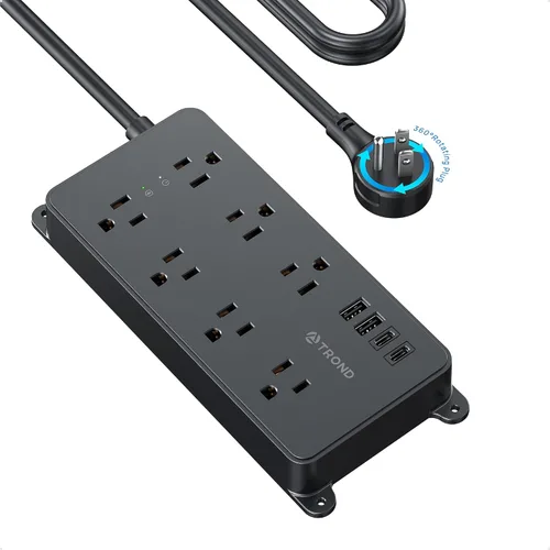 Vista 12 de TROND Regleta protectora contra sobretensiones, cable de extensión de 3 pies de enchufe plano, 5 tomas de corriente ampliamente espaciadas con 2 USB