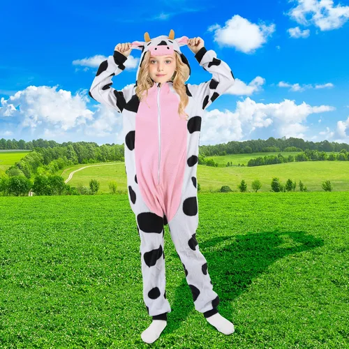 Vista 5 de Disfraz de vaca para niños mameluco unisex de una pieza para niños y niñas talla 9-10T