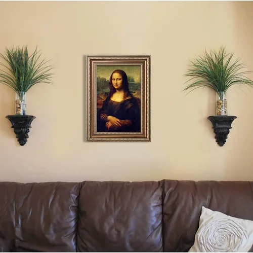 Vista 3 de DECORARTS - Leonardo Da Vinci Mona Lisa - Arte enmarcado con marco de bronce antiguo, impresión giclée, retrato renacentista fabricado en Estados