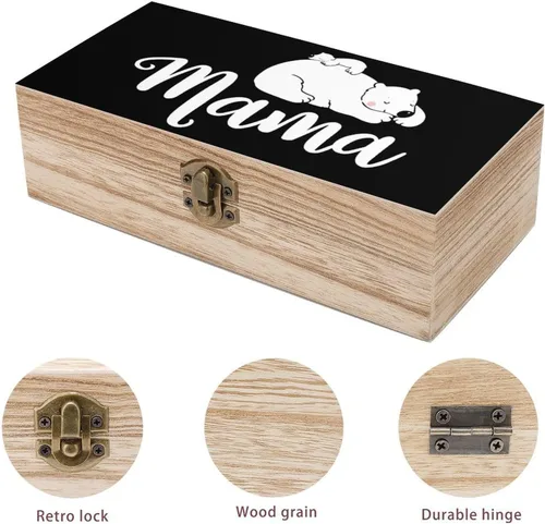 Vista 3 de Mama Bear Wooden Storage Box Rectangular Keepsake Box Organizer Jewelry Box Holder Gift Boxes for Home Storage Container