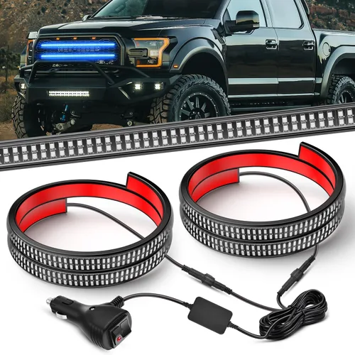 Vista 31 de Nilight 2 piezas de 24 pulgadas de tira de luces estroboscópicas para parrilla de camiones, 384 LED, luz de emergencia ámbar, flexible, intermitente