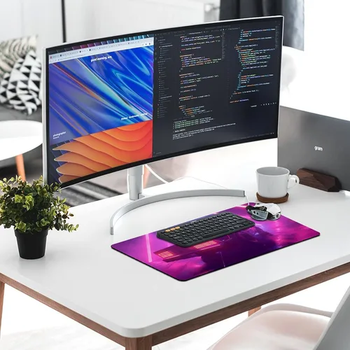 Vista 6 de Alfombrilla grande para mouse Cyber Synthwave para autos, líneas de neón, tapete de escritorio Vaporwave, accesorios para computadora